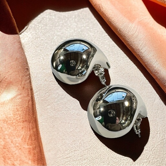 NEW Silver Stainless Steel Large Water Drop Statement Earrings Celeb Favorite - Picture 5 of 16